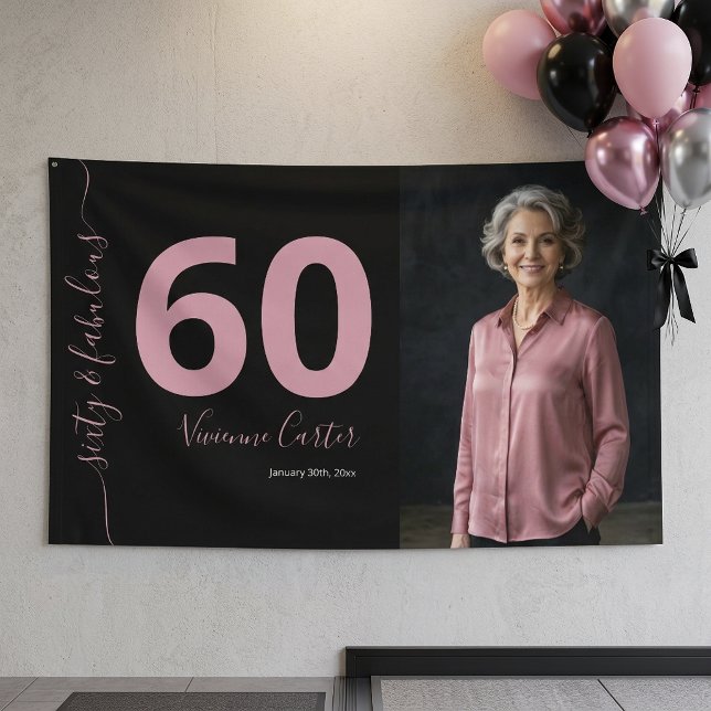 Sixty and Fabulous Script Pink 60th Birthday Party Banner (Sixty and Fabulous Script Pink 60th Birthday Party Banner)