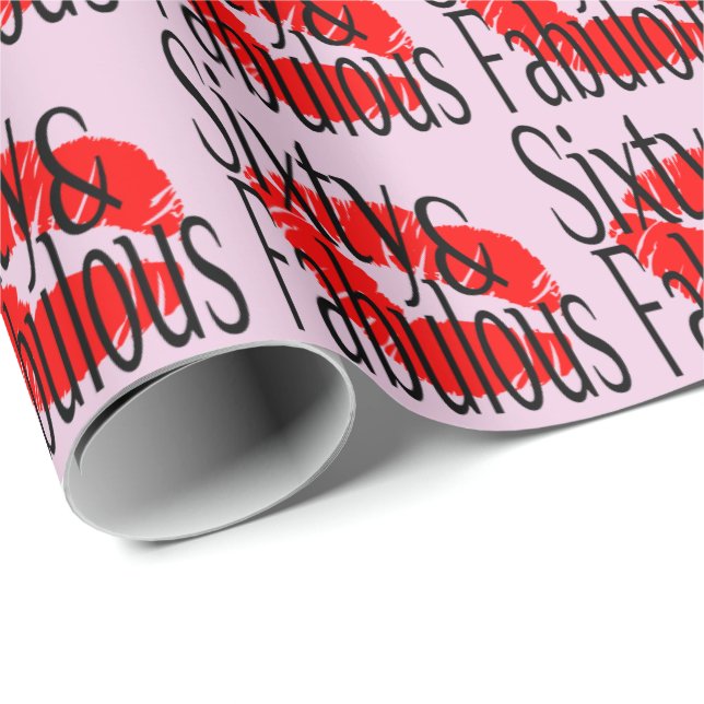 Sixty and Fabulous with Hot Red Lips Wrapping Paper (Roll Corner)