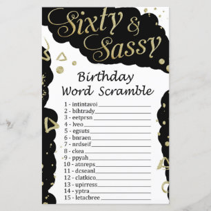Sixty and Sassy Birthday Word Scramble Game