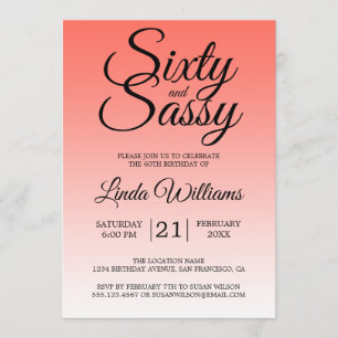 Sixty and Sassy Coral Ombre 60th Birthday Invitation