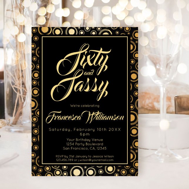 Sixty And Sassy Elegant Black Gold Birthday Party Invitation (Creator Uploaded)