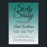 Sixty and Sassy Emerald Green 60th Birthday Invitation<br><div class="desc">Sixty and Sassy Emerald Green 60th Birthday Invitation card featuring dramatic black script typography over a rich emerald green ombré background that fades into a soft pale green tone. The bold headline sets a confident, celebratory mood, while the clean layout clearly presents the honoree’s name and event details. Ideal for...</div>
