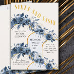 Sixty and Sassy Floral Gold Arch 60th Birthday Invitation<br><div class="desc">60th birthday party invitation with blue roses. golden arches and lettering. The design is titled "Sixty and Sassy" in gold, art decor style lettering and the template is set up for you to add your custom invite wording. This pretty floral has modern gold arch design and garlands of flower buds,...</div>
