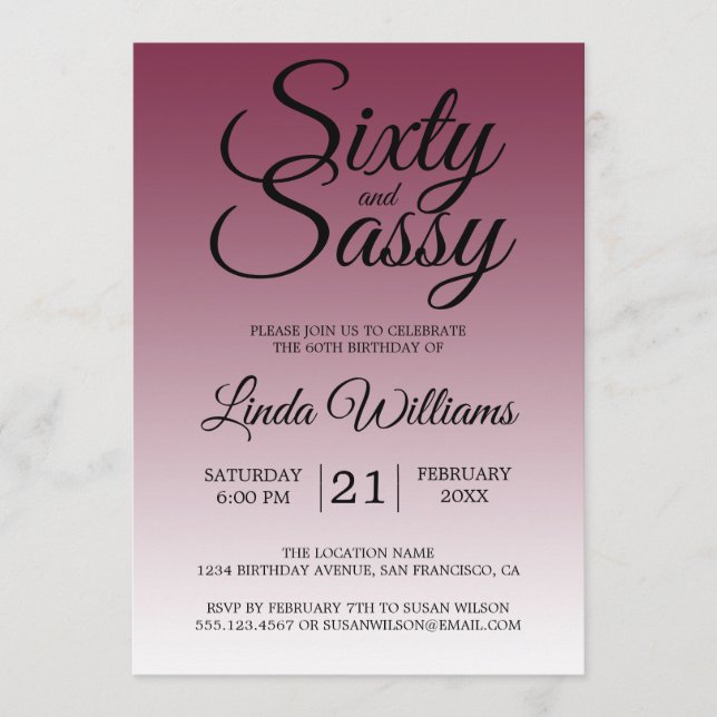 Sixty and Sassy Red Plum 60th Birthday Invitation (Front)