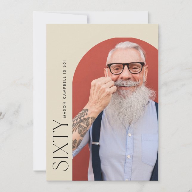 sixty arch photo 60th modern simple birthday party invitation (Front)