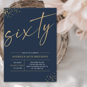 Sixty Birthday Gold & Blue 60th Birthday Invitation