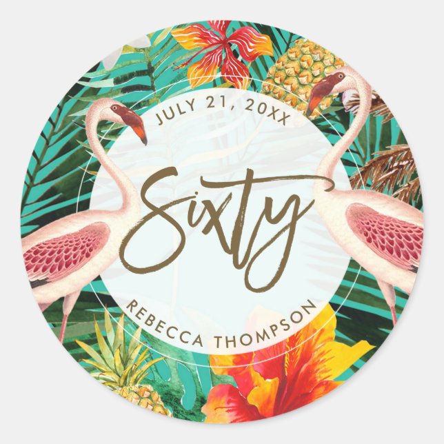 sixty birthday tropical flamingo sticker (Front)
