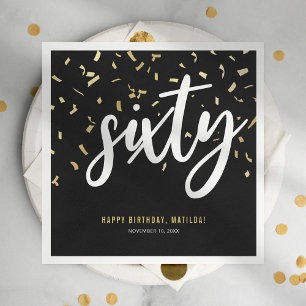 Sixty Black Gold 60th Birthday Party Napkin