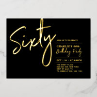 Sixty | Black Modern Lettering 60th Birthday Party