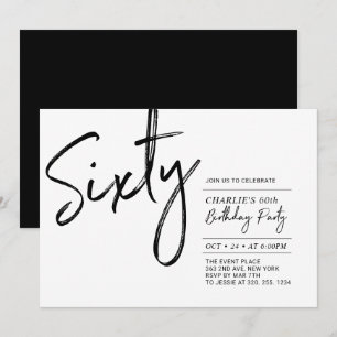 Sixty   Black & White Modern 60th Birthday Party Invitation