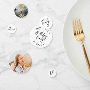 Sixty   Black & White Modern 60th Birthday Photo Confetti