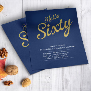 Sixty Blue Gold Budget 60th Birthday Invitation Flyer