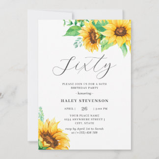 Sixty Chic Yellow Sunflower Floral 60th Birthday Invitation