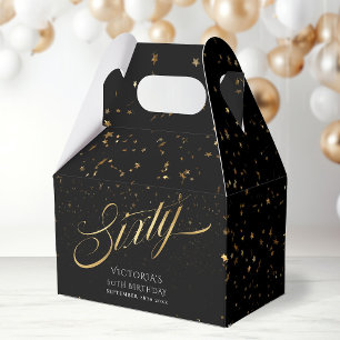 Sixty Elegant Black and Gold 60th Birthday Party Favour Box