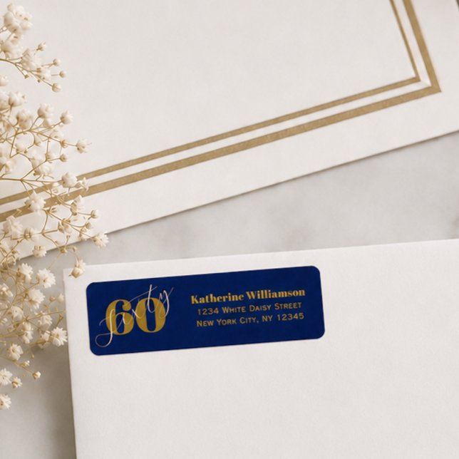 Sixty Elegant Blue & Gold 60th Birthday Invitation (Creator Uploaded)