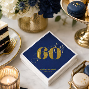 Sixty Elegant Blue & Gold 60th Birthday Invitation Napkin