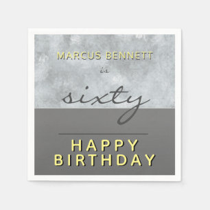 Sixty Elegant Grey Script 60th Birthday Party Napkin