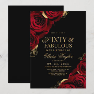 Sixty & Fabulous Burgundy Black Roses Birthday  Invitation