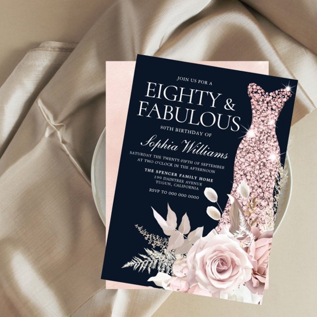 Sixty & Fabulous! Dusty Rose Floral 80th Birthday Invitation (Creator Uploaded)