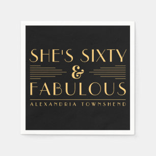 Sixty & Fabulous Lines Art Deco 60th Birthday Napkin