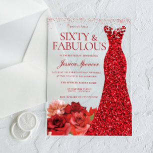 Sixty & Fabulous! Red Dress 60th Birthday Party Acrylic Invitations