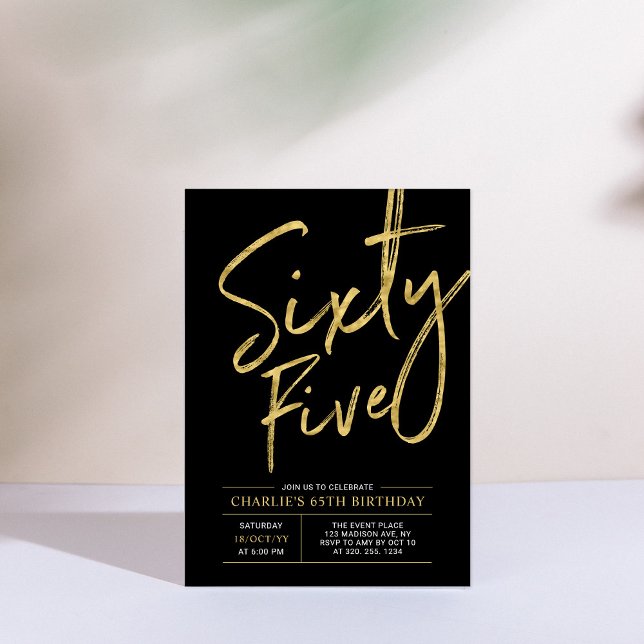 Sixty Five | Gold & Black 65th Birthday Party Invitation (Creator Uploaded)