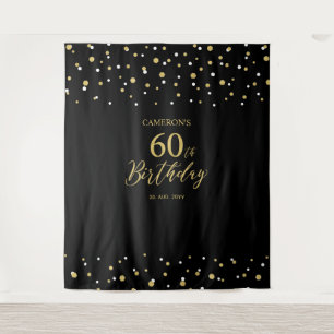 Sixty   Gold & Black 60th Birthday Party Backdrop Tapestry