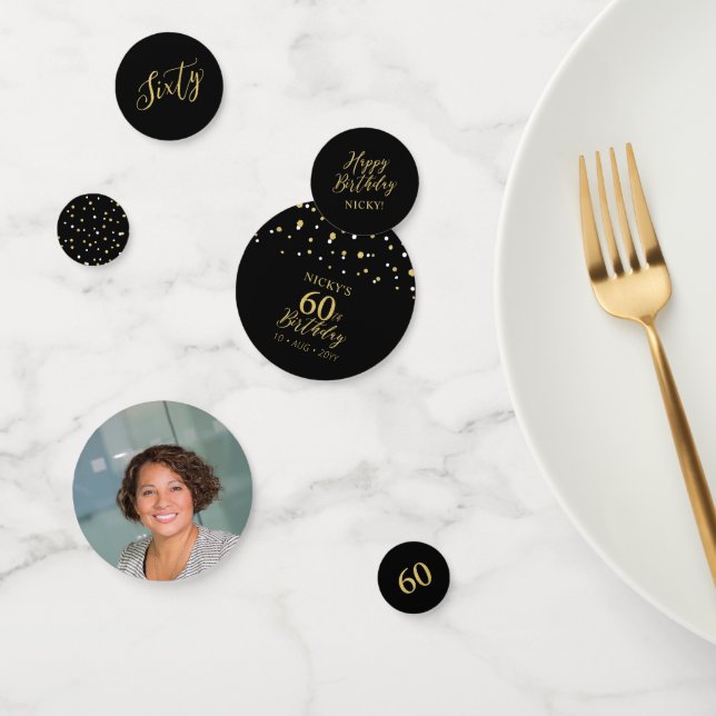 Sixty | Gold & Black Confetti 60th Birthday Party (Group)
