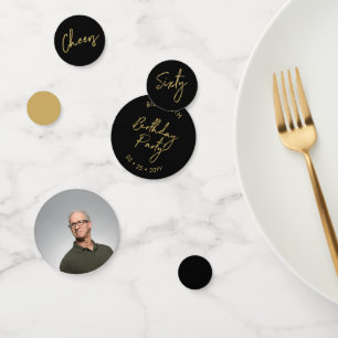Sixty   Gold & Black Modern 60th Birthday Party Confetti