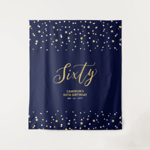 Sixty   Gold & Navy 60th Birthday Party Backdrop Tapestry