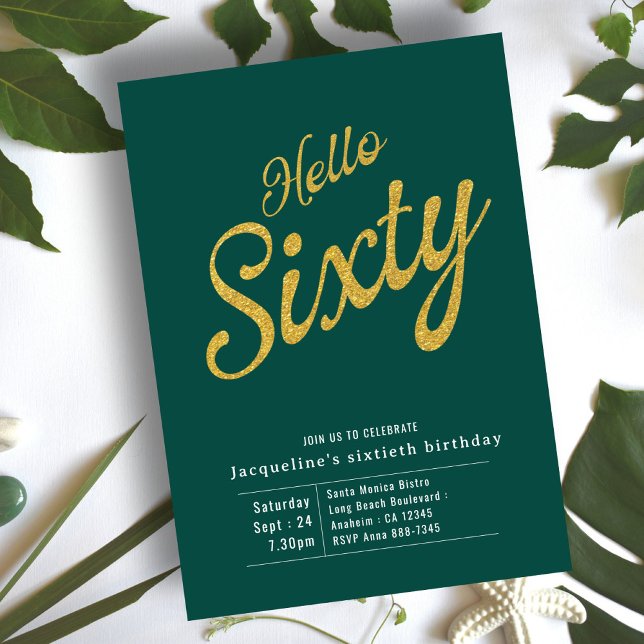 Sixty Green Gold Modern 60th Birthday Invitation (Creator Uploaded)