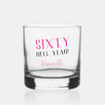 SIXTY HELL YEAH! Personalised Pink 60th Birthday<br><div class="desc">Cheers to sixty with unapologetic flair! This bold and funny "SIXTY HELL YEAH!" personalised whiskey glass in pink is the perfect milestone birthday gift for someone who’s aging with attitude. Whether you're pouring bourbon, scotch, or mocktails, this glass brings edgy charm to the celebration. Fully customisable with any name, font,...</div>