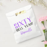 Sixty Hell Yeah! Purple 60th Birthday  Favour Bags<br><div class="desc">Celebrate her sixtieth with a bold party statement! These personalised favour bags featuring “Sixty Hell Yeah!” in vibrant purple are perfect for candy,  small gifts,  or mementos. Add her name for a fun and custom touch. Pair with matching items from the full collection to style the celebration flawlessly.</div>