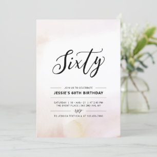 Sixty Minimal 60th Birthday Party Watercolor Invitation