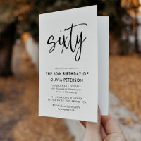 Sixty | Modern 60th Black & White Birthday Folded
