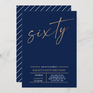 Sixty Modern Gold & Blue 60th Birthday Party Invitation