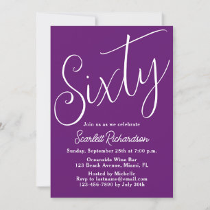 Sixty Modern Script Autumn Purple 60th Birthday Invitation