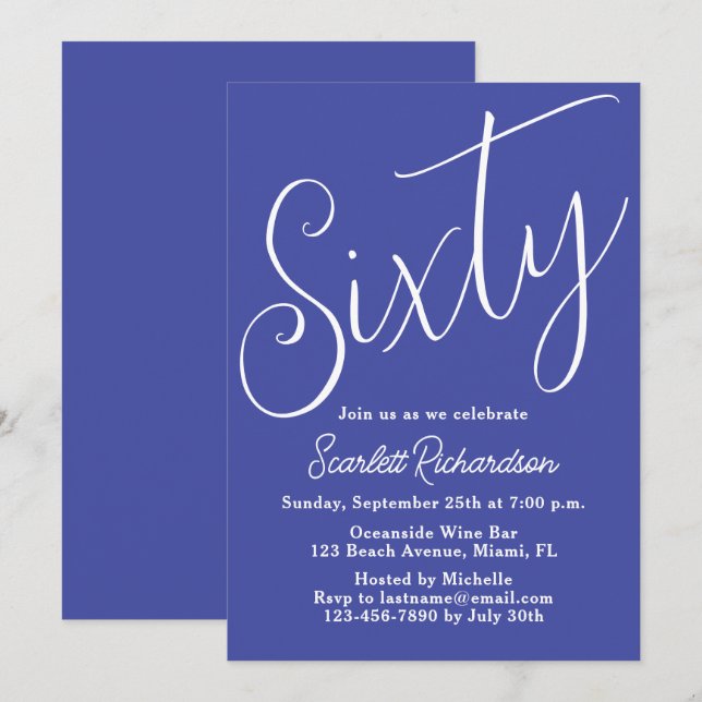 Sixty Modern Script Lavender Purple 60th Birthday Invitation (Front/Back)