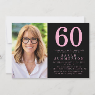 Sixty Pink Black Photo 60th Birthday Party Invitation