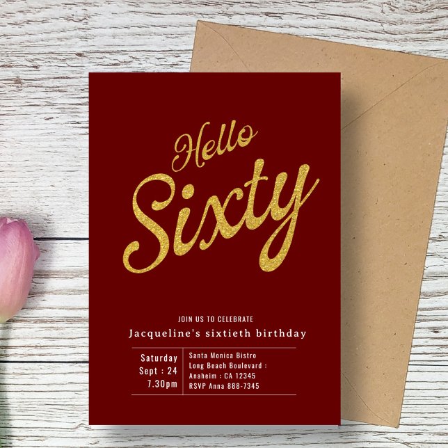 Sixty Red Gold Modern 60th Birthday Invitation (Creator Uploaded)