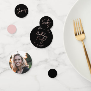 Sixty   Rose Gold & Black Modern 60th Birthday Confetti