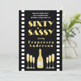 Sixty & Sassy Black Gold Champagne 20s Movie Style Invitation