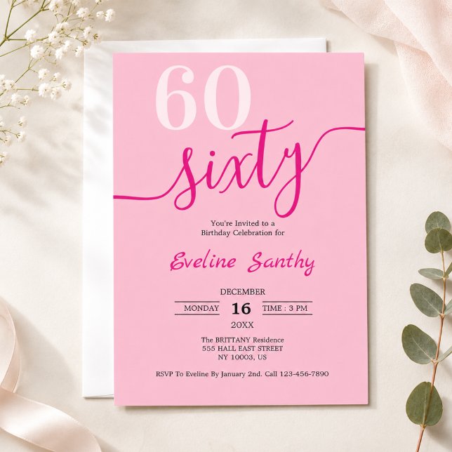 Sixty Sixtieth Blush Pink 60th Birthday Party Invitation (Creator Uploaded)