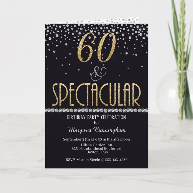 Sixty & Spectacular Gold Silver Diamonds Birthday Card (Front)