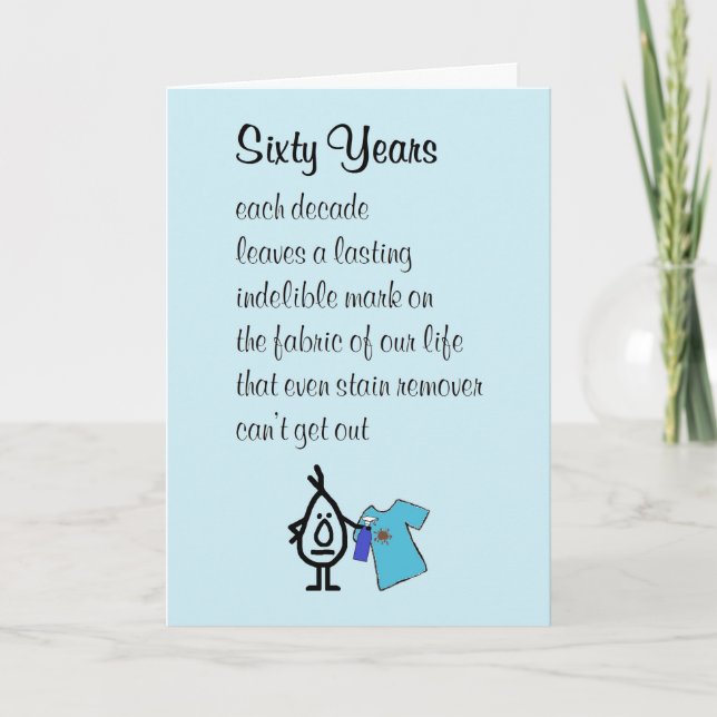 Sixty Years, Funny Happy Sixtieth Birthday Poem Card (Front)