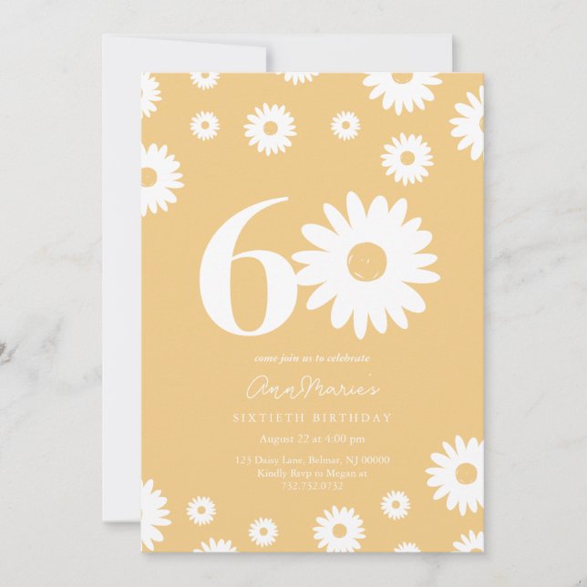 Sixty Years Retro Flower Pattern Birthday Invitation (Front)
