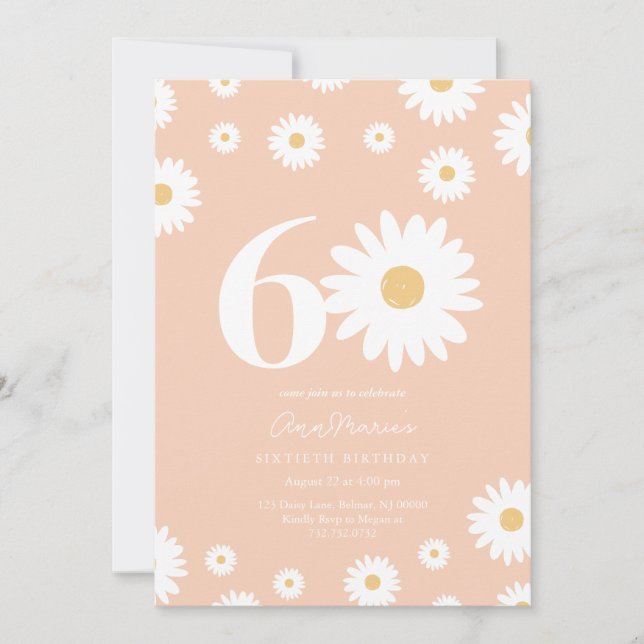 Sixty Years Retro Flower Pattern Birthday Invitation (Front)