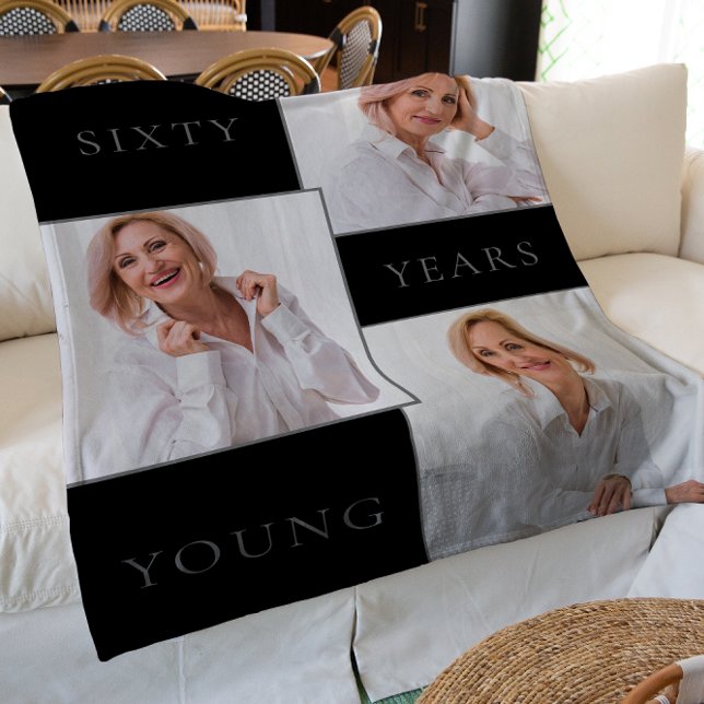 Sixty years young modern 3 photo  fleece blanket (Creator Uploaded)