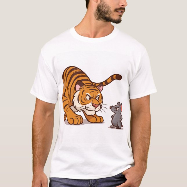 "Size Doesn’t Scare Me – Mouse vs Tiger Showdown" T-Shirt (Front)