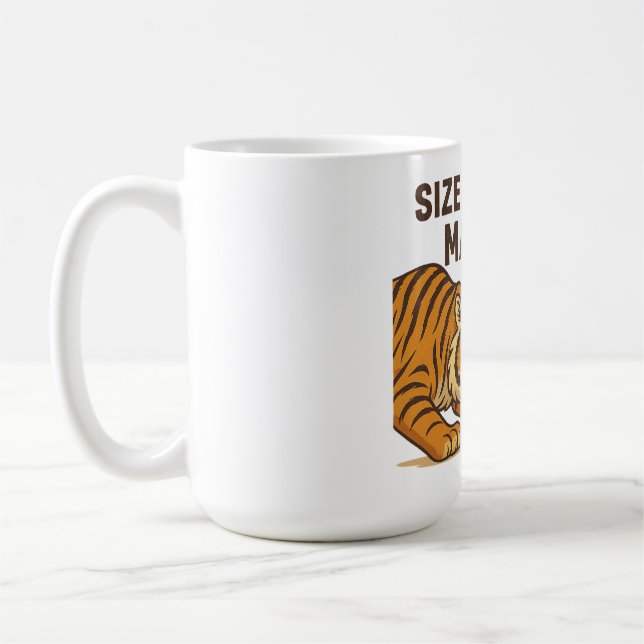 Size Doesn't Matter - Funny Tiger and Mouse Design Coffee Mug (Left)